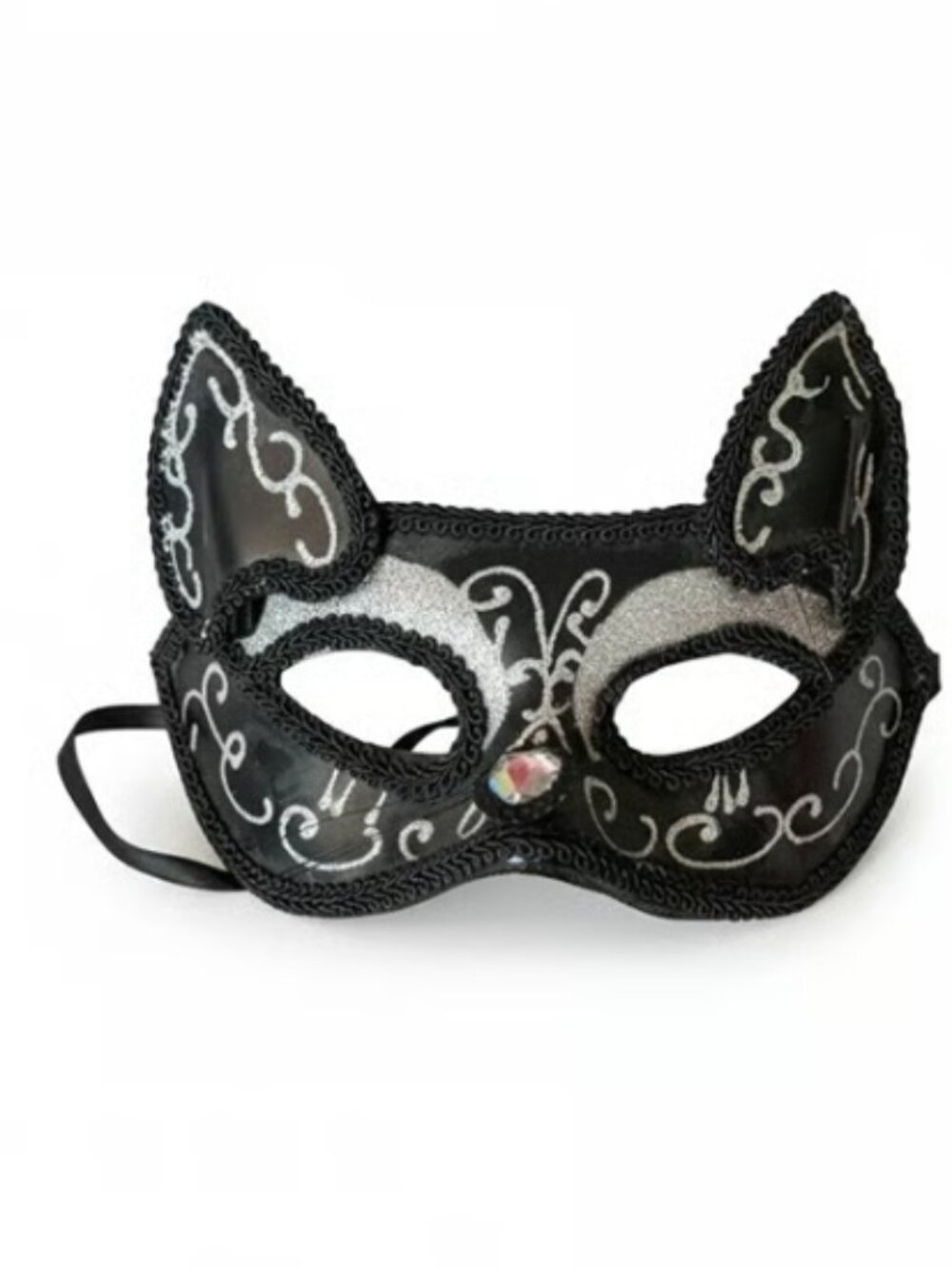 NWOT Black & Silver Venetian-Style Cat Eye Masquerade Mask – Gothic Costume